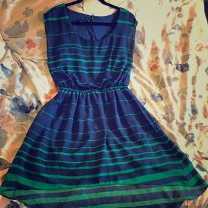 Blue and Green Striped Hi/Lo Hem Size Large Dress